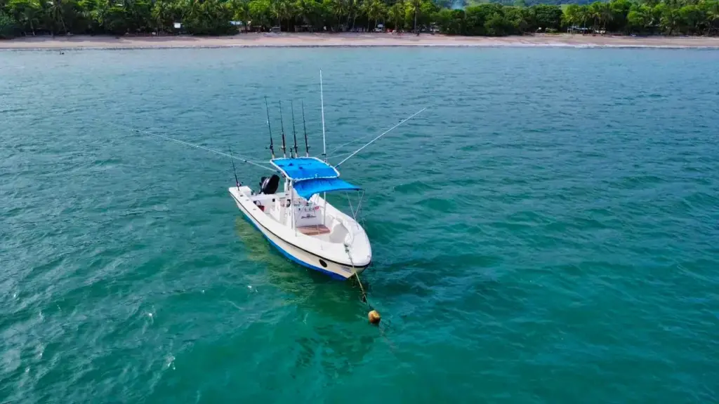 The Sea Saw, a 26 ft center console built by Coral Boats Costa Rica, on the water off Playa Garza.
